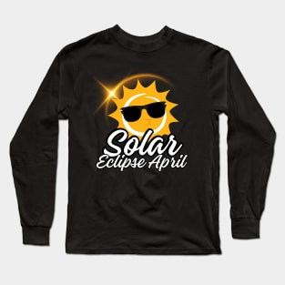 Solar Eclipse April 04 08 2024 Sun Wearing Glasses Long Sleeve T-Shirt